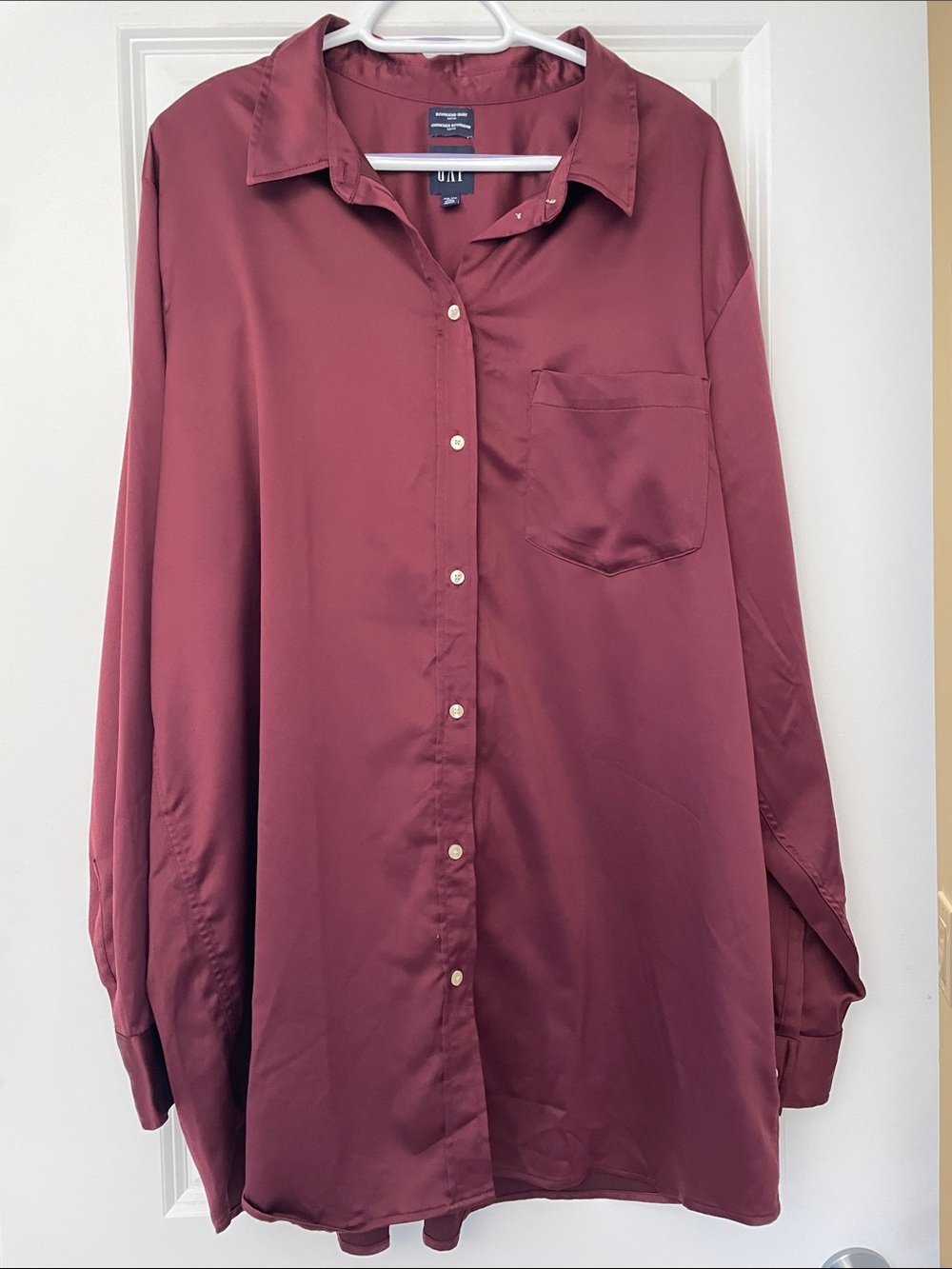 GAP Satin Button-Up Blouse in Burgundy